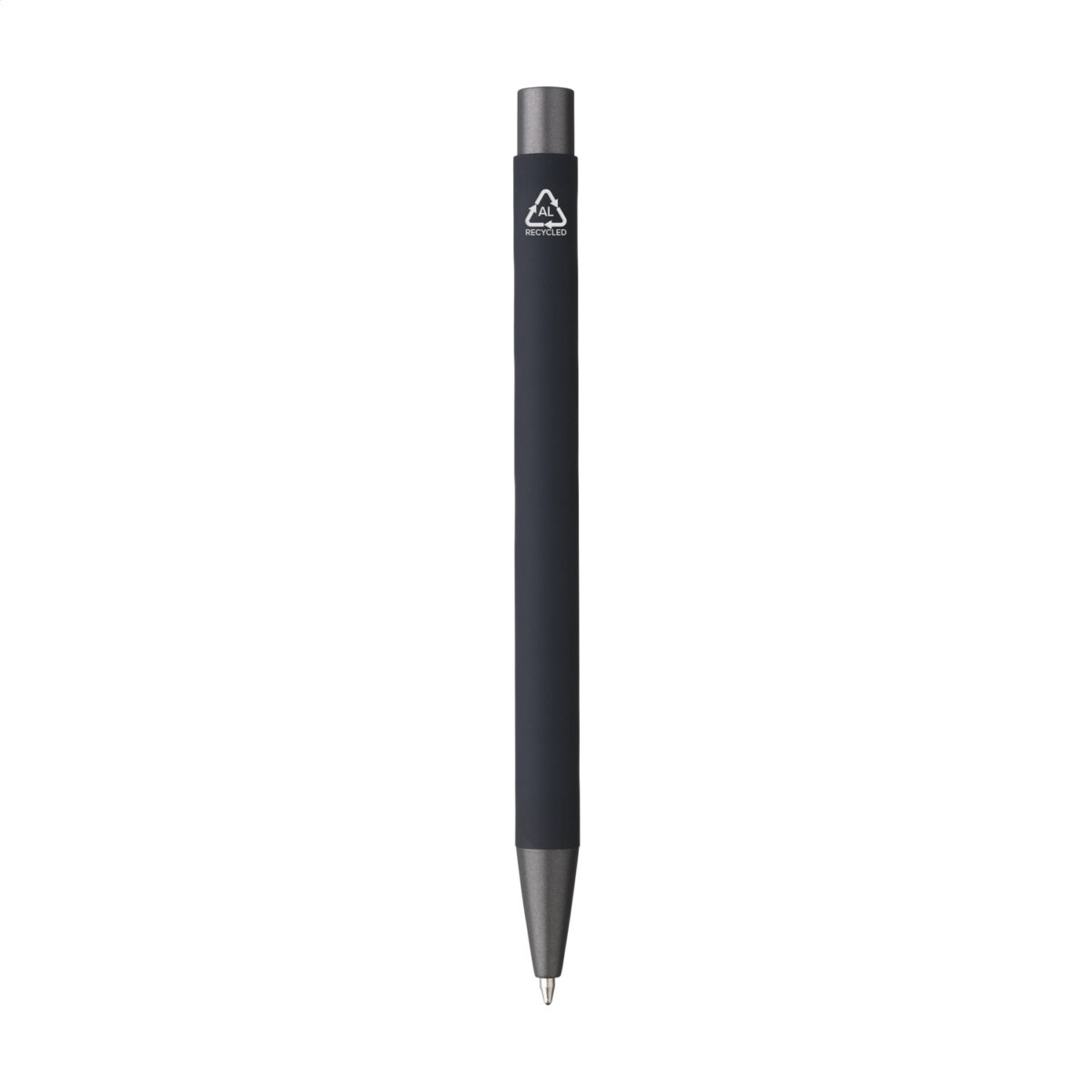 Stylo bille en aluminium recyclé, léger et élégant, avec encre bleue. Personnalisation par gravure laser ou impression numérique (quadri) sur plusieurs zones de marquage. Dimensions : 13,5 x 1 cm – Poids : 18g – Disponible en 8 couleurs.