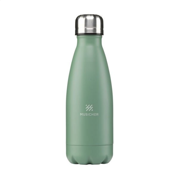 Bouteille 500 ml en acier inoxydable recyclé, personnalisable en gravure laser ou impression numérique (quadri), disponible en 6 couleurs.