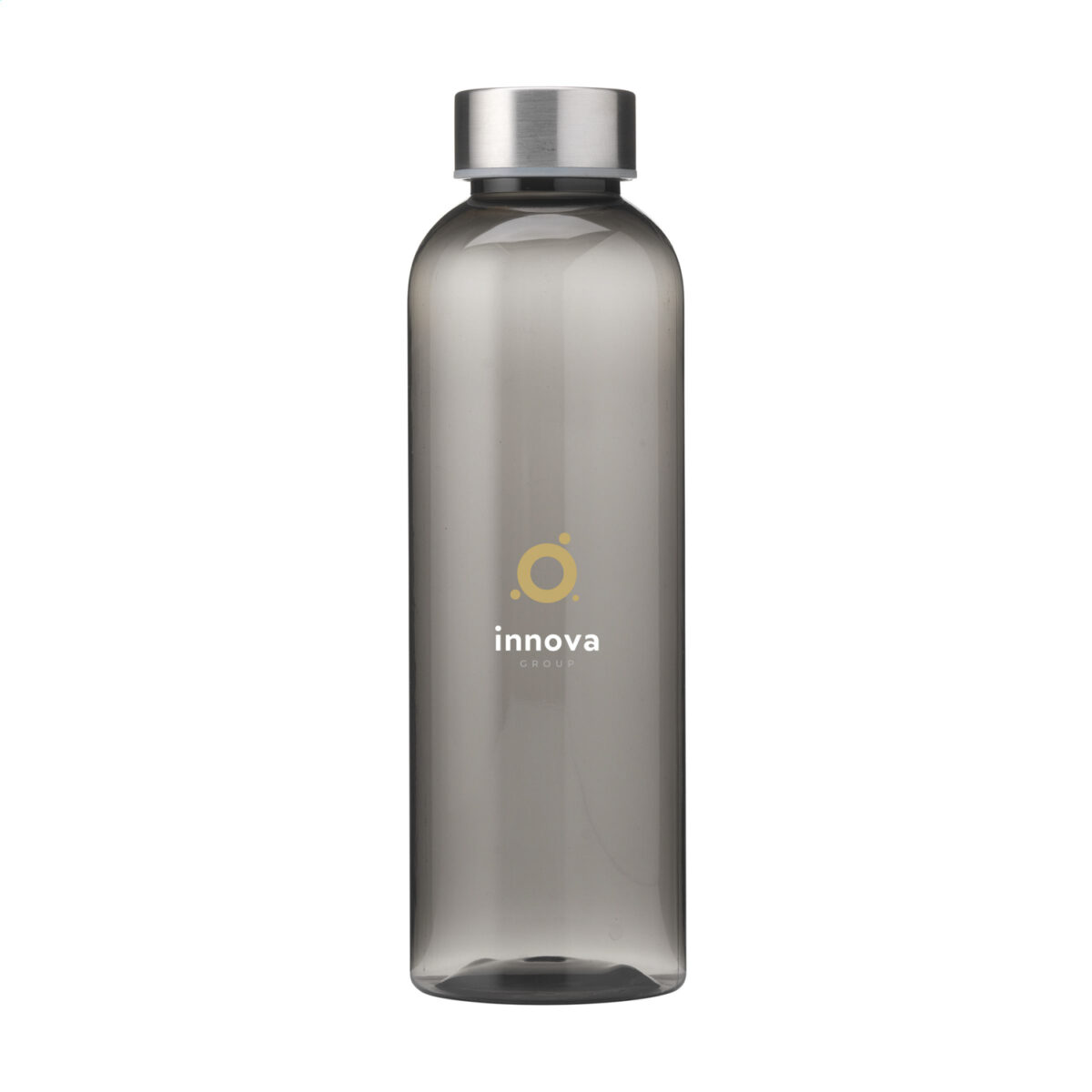 Bouteille d'eau de 500 ml en PET recyclé (RPET) avec un bouchon en inox. Disponible en plusieurs couleurs : translucide, bleu, turquoise, orange, rouge, vert et noir. Personnalisation par gravure laser sur le bouchon (30 mm) ou impression numérique en quadri sur différentes zones : 24 x 135 mm (face avant), 208 x 150 mm (circulaire). Option de marquage nominatif. Poids : 70 g. Dimensions : 6,5 x 21 cm.