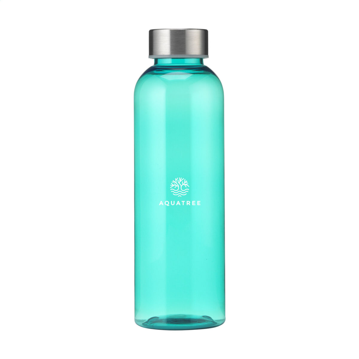 Bouteille d'eau de 500 ml en PET recyclé (RPET) avec un bouchon en inox. Disponible en plusieurs couleurs : translucide, bleu, turquoise, orange, rouge, vert et noir. Personnalisation par gravure laser sur le bouchon (30 mm) ou impression numérique en quadri sur différentes zones : 24 x 135 mm (face avant), 208 x 150 mm (circulaire). Option de marquage nominatif. Poids : 70 g. Dimensions : 6,5 x 21 cm.