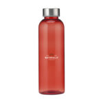 Bouteille d'eau de 500 ml en PET recyclé (RPET) avec un bouchon en inox. Disponible en plusieurs couleurs : translucide, bleu, turquoise, orange, rouge, vert et noir. Personnalisation par gravure laser sur le bouchon (30 mm) ou impression numérique en quadri sur différentes zones : 24 x 135 mm (face avant), 208 x 150 mm (circulaire). Option de marquage nominatif. Poids : 70 g. Dimensions : 6,5 x 21 cm.