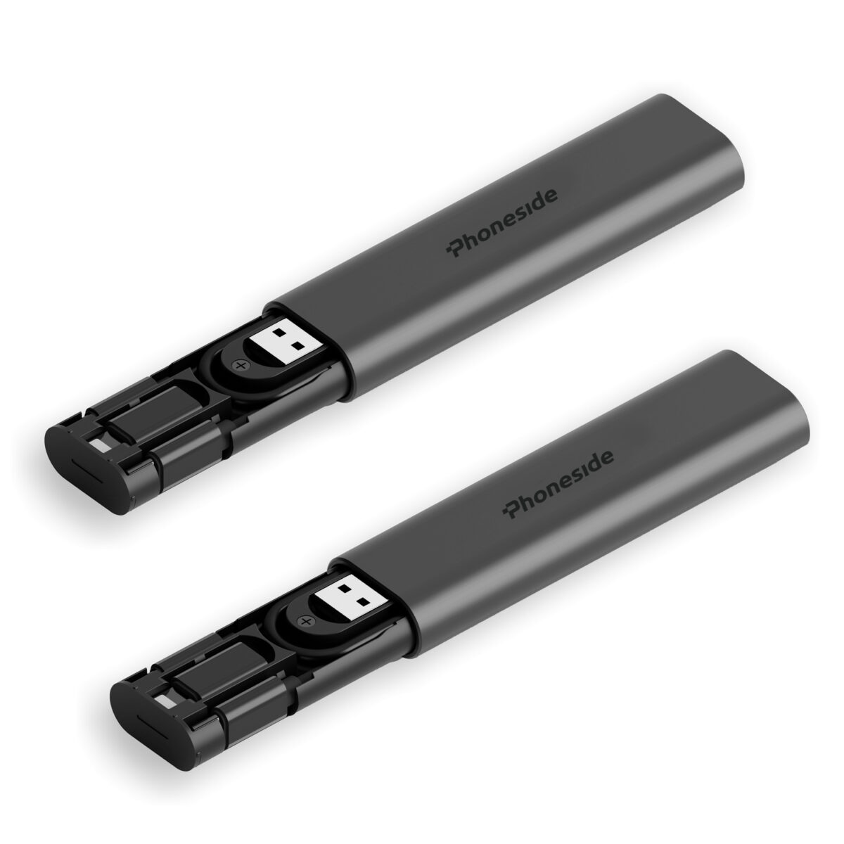 Kit de connectivité tout-en-un comprenant un câble USB-C 60W, des adaptateurs Lightning, Micro USB et USB-A, ainsi qu’un emplacement pour carte Micro SD et Nano SIM avec éjecteur de SIM intégré.