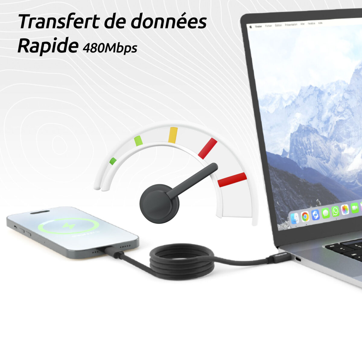cable magnétique usb-c,cable magnétique <strong data-start="181" data-end="201">Câble magnétique</strong> en nylon, conçu pour un rangement facile grâce à ses aimants intégrés. Compatible USB-C vers USB-C, certifié MFI pour une connexion fiable avec les appareils Apple. Dimensions : 9 x 9 x 2.5 cm. Poids : 63 g. Personnalisable par <strong data-start="430" data-end="447">gravure laser</strong> sur une zone de marquage de 15 x 4.5 mm. Disponible avec ou sans <strong data-start="513" data-end="539" data-is-only-node="">emballage personnalisé</strong> pouvant se transformer en support de téléphone.
