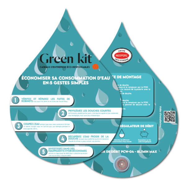Carte de vœux personnalisable en papier FSC avec économiseur d’eau Neoperl®, impression numérique quadri.