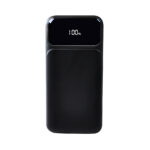 Powerbank 10 000 mAh en ABS recyclé personnalisable avec câble intégré. Gravure laser possible, charge rapide 22,5W, format compact.