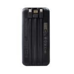 Powerbank 10 000 mAh en ABS recyclé personnalisable avec câble intégré. Gravure laser possible, charge rapide 22,5W, format compact.