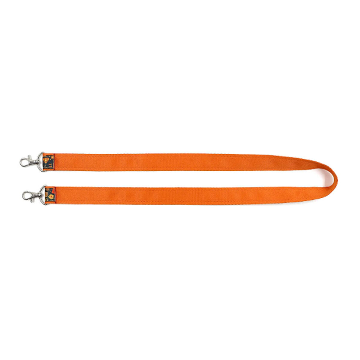 Tour de cou cousu personnalisé avec ruban sublimé sur bande unie, polyester 14 couleurs. Mousquetons et marquage en Pantone.