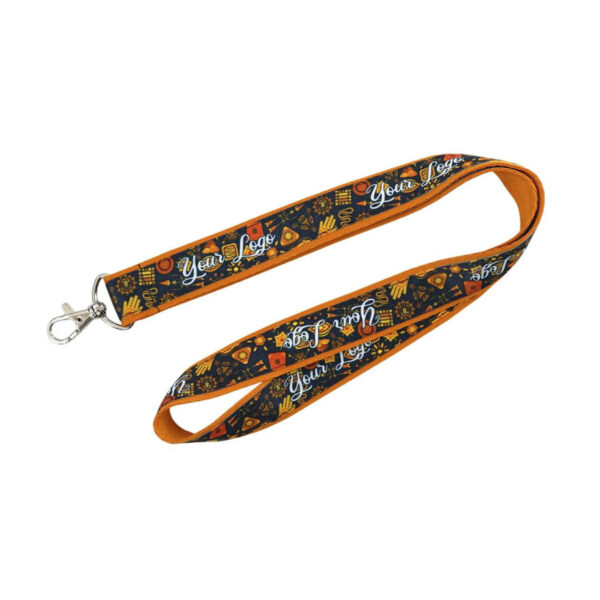 Tour de cou cousu standard personnalisé en polyester, marquage quadrichromie par sublimation. Dimensions 45x2 cm. 14 coloris disponibles.