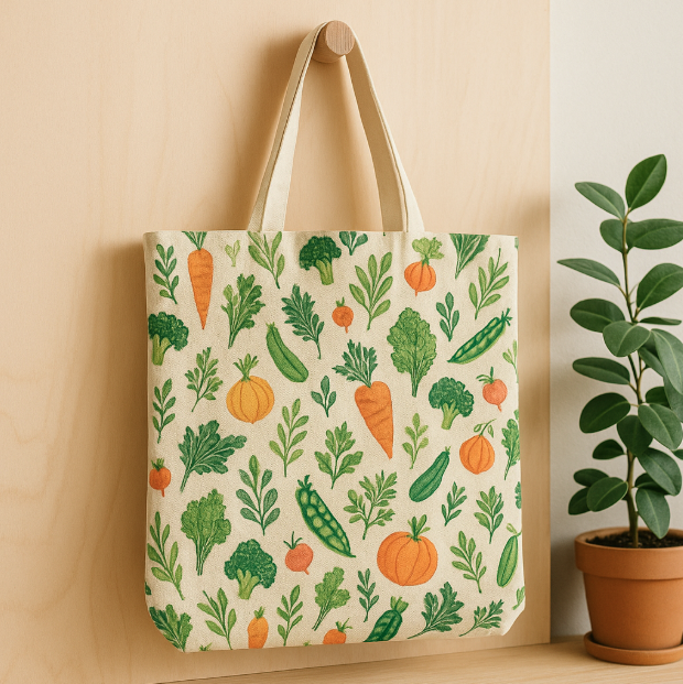 Tote bag personnalisé all-over avec motifs végétaux sur toute la surface