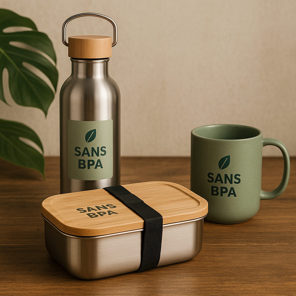 Tout savoir sur le BPA et les matériaux à éviter dans vos goodies 11 Gourdes et lunch box écologiques sans BPA sur un bureau