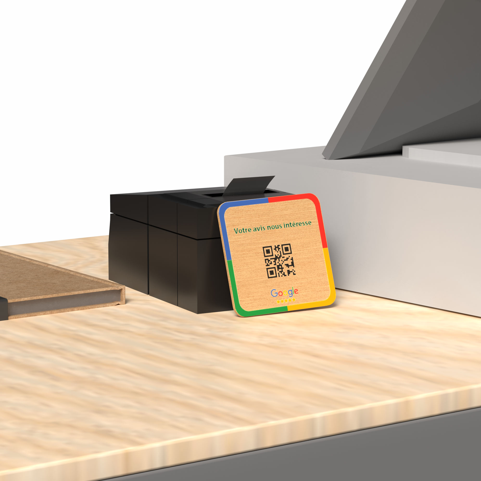 support qr code <strong data-start="936" data-end="963">Support QR Code en bois</strong> en hêtre, format 80 x 80 mm, épaisseur 2,5 mm. Personnalisable par gravure laser ou impression quadri, avec ou sans marquage nominatif. Zone de marquage : 80 x 80 mm.