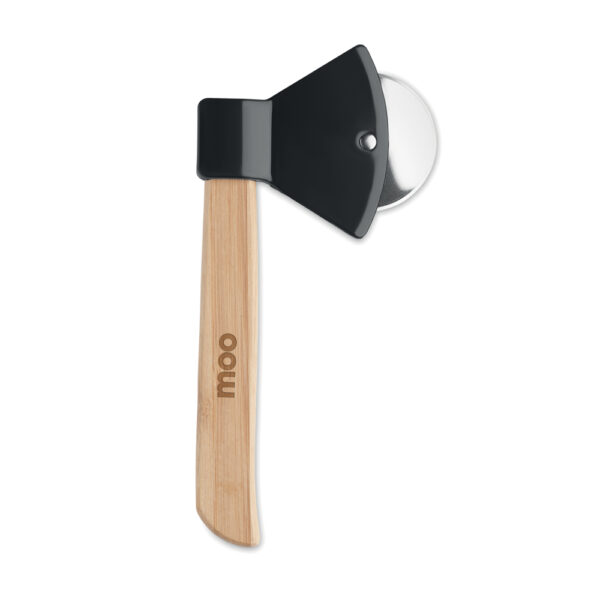 Coupe-pizza en forme de hache avec manche en bambou