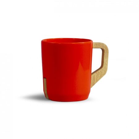 Mug coloré avec anse en bois de hêtre