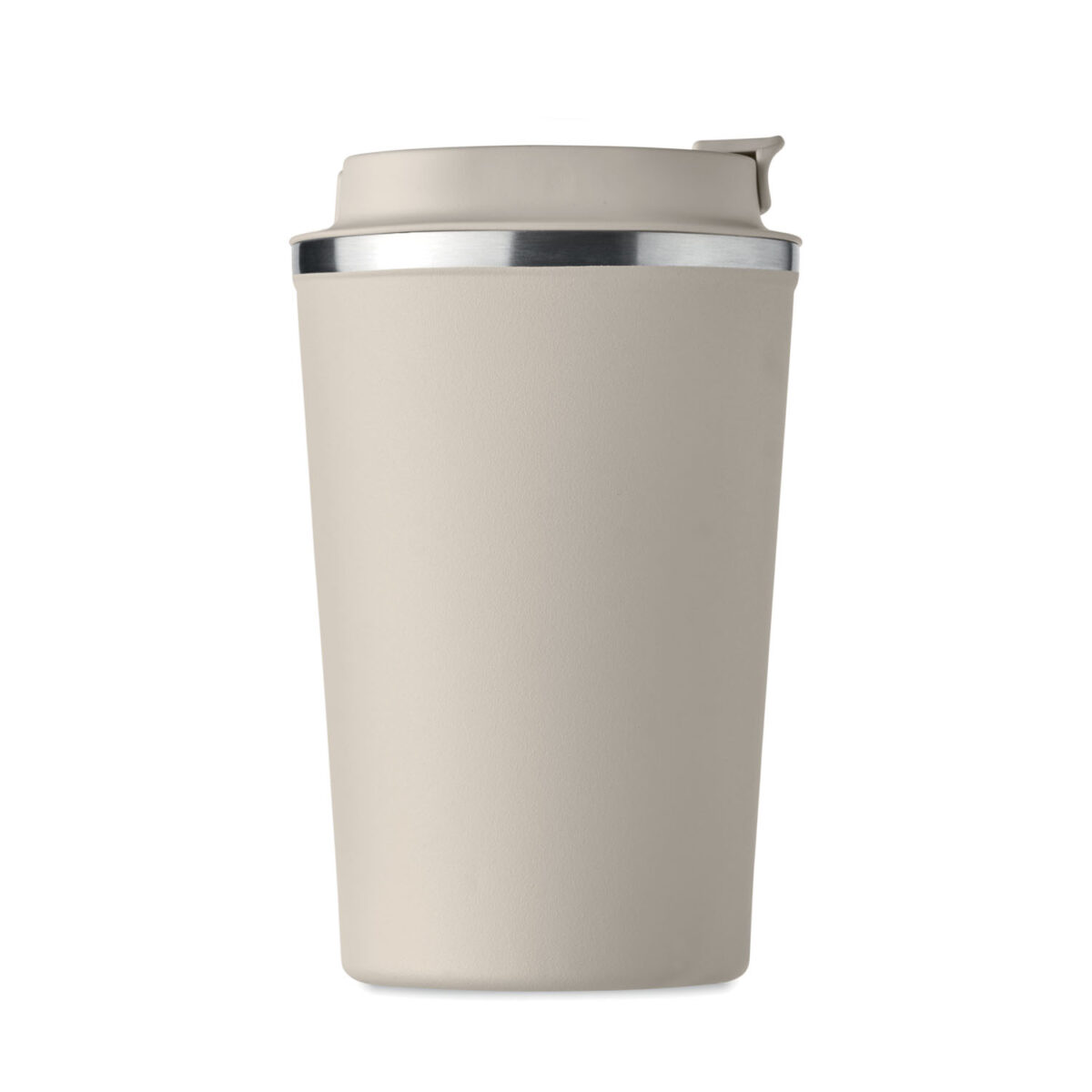 thermos en acier inox <b>Gobelet en acier inoxydable à double paroi</b> de <b>350 ml</b> avec <b>couvercle en PP</b>, dimensions <b>8,5 x 8,5 x 14 cm</b> pour un poids de <b>293 g</b>. <b>Étanche</b>, <b>isotherme</b> et compatible <b>lave-vaisselle</b>, disponible en <b>Beige</b>, <b>Blanc</b>, <b>Bleu</b>, <b>Métal</b>, <b>Noir</b> et <b>Vert</b>. Personnalisation par <b>gravure laser</b>, <b>gravure laser 360°</b>, <b>impression numérique 360° (quadri)</b> ou <b>sérigraphie circulaire (1 couleur)</b> avec <b>zones de marquage</b> dédiées sur le corps du gobelet.