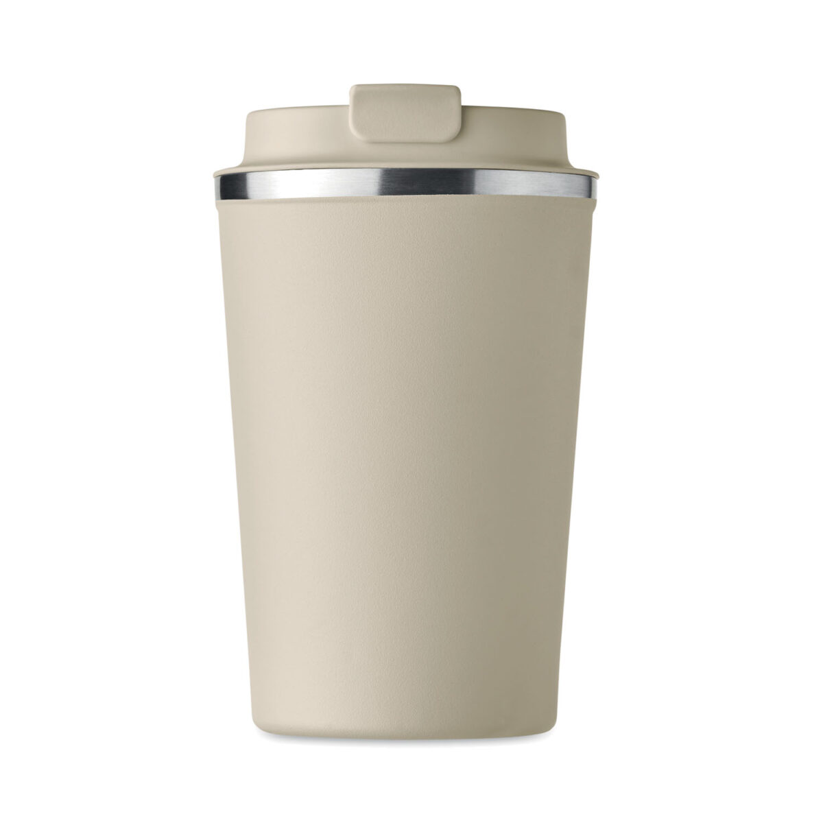 thermos en acier inox <b>Gobelet en acier inoxydable à double paroi</b> de <b>350 ml</b> avec <b>couvercle en PP</b>, dimensions <b>8,5 x 8,5 x 14 cm</b> pour un poids de <b>293 g</b>. <b>Étanche</b>, <b>isotherme</b> et compatible <b>lave-vaisselle</b>, disponible en <b>Beige</b>, <b>Blanc</b>, <b>Bleu</b>, <b>Métal</b>, <b>Noir</b> et <b>Vert</b>. Personnalisation par <b>gravure laser</b>, <b>gravure laser 360°</b>, <b>impression numérique 360° (quadri)</b> ou <b>sérigraphie circulaire (1 couleur)</b> avec <b>zones de marquage</b> dédiées sur le corps du gobelet.