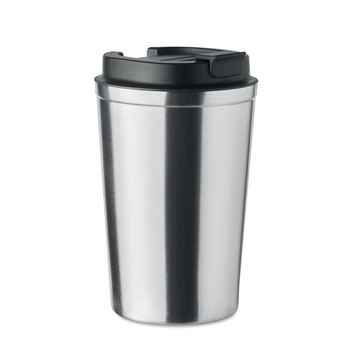 thermos en acier inox <b>Gobelet en acier inoxydable à double paroi</b> de <b>350 ml</b> avec <b>couvercle en PP</b>, dimensions <b>8,5 x 8,5 x 14 cm</b> pour un poids de <b>293 g</b>. <b>Étanche</b>, <b>isotherme</b> et compatible <b>lave-vaisselle</b>, disponible en <b>Beige</b>, <b>Blanc</b>, <b>Bleu</b>, <b>Métal</b>, <b>Noir</b> et <b>Vert</b>. Personnalisation par <b>gravure laser</b>, <b>gravure laser 360°</b>, <b>impression numérique 360° (quadri)</b> ou <b>sérigraphie circulaire (1 couleur)</b> avec <b>zones de marquage</b> dédiées sur le corps du gobelet.