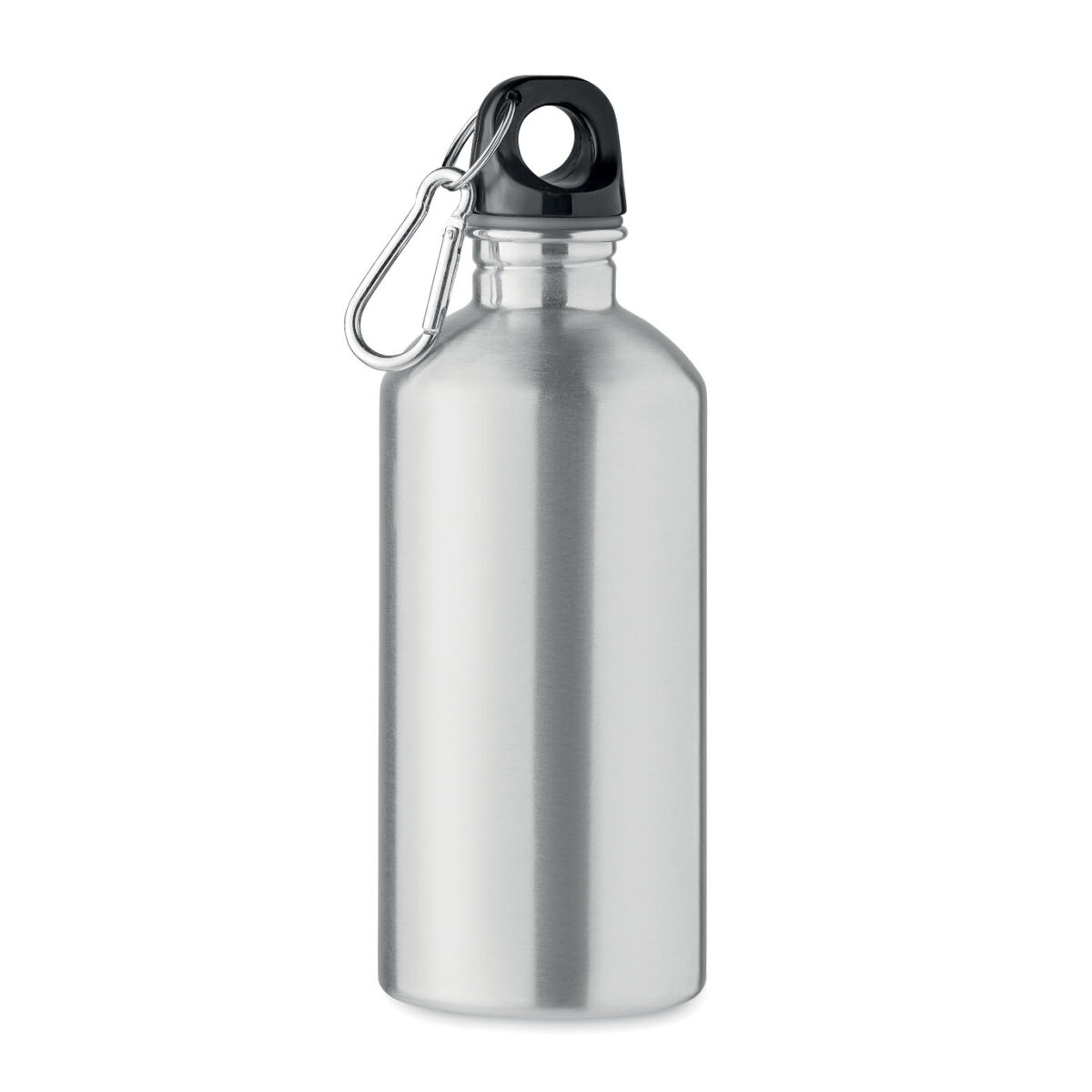bouteille en acier inox recyclé personnalisable Bouteille monocouche en <b>acier inoxydable recyclé</b> avec <b>mousqueton</b>, contenance <b>500 ml / 50 cl</b>, dimensions <b>6,5 x 6,5 x 19 cm</b>, poids <b>0,124 kg</b>, équipée d’un corps <b>étanche</b> et compatible <b>lave-vaisselle</b>, disponible en plusieurs <b>couleurs</b> et personnalisable par <b>gravure laser</b>, <b>gravure laser 360°</b> ou <b>impression numérique 360° (quadri)</b>, avec zones de marquage dédiées, également proposée <b>sans personnalisation</b> pour un usage en <b>goodies tendance</b>, <b>cadeau commercial</b> ou <b>cadeaux collaborateurs</b>.