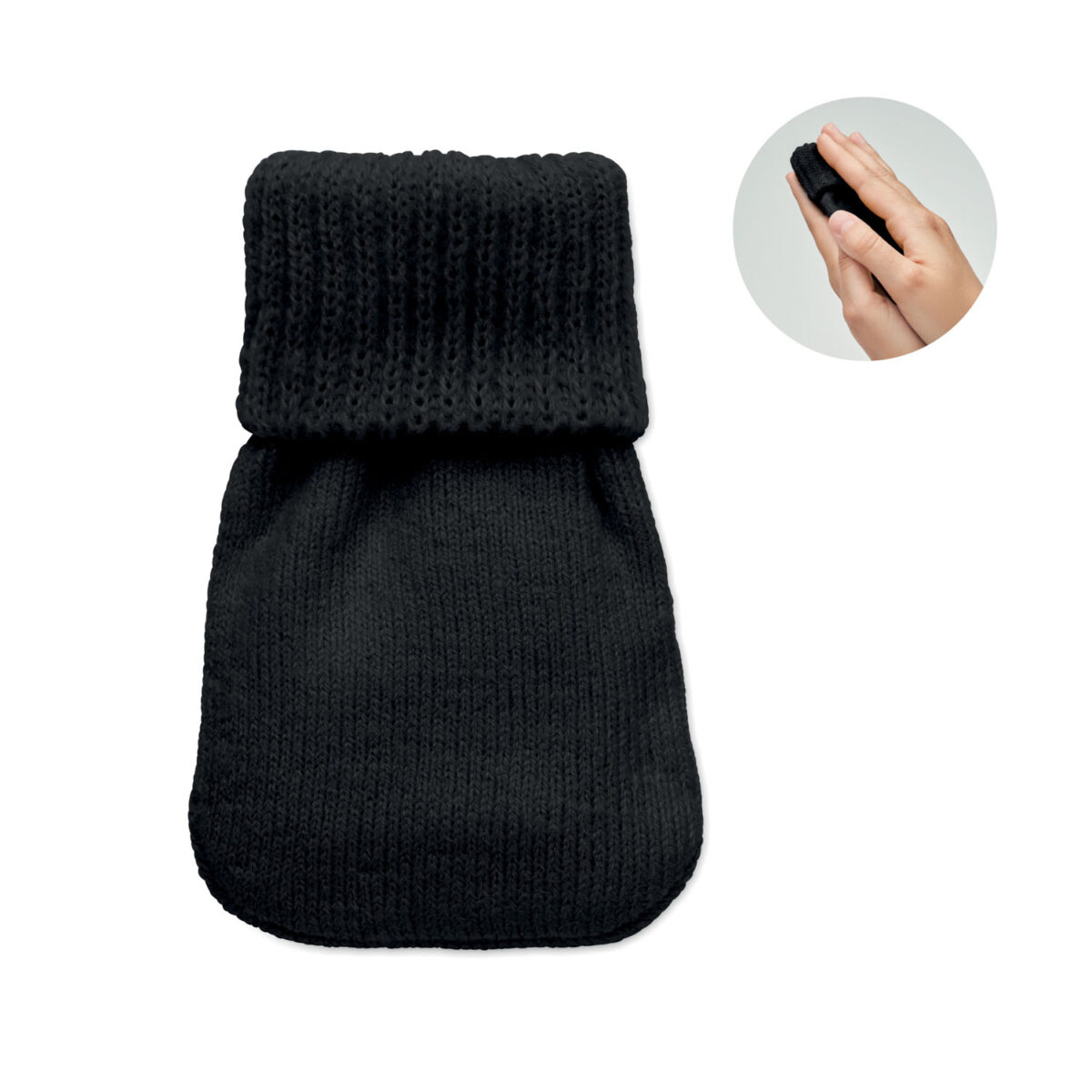 chaufferette main personnalisée Chaufferette de main en <b>polyester tricoté (PET)</b> avec coussin chauffant instantané en <b>PVC</b>, format compact <b>7,5 x 12 cm</b> pour seulement <b>0,063 kg</b>, à activer en appuyant sur la plaque métallique interne puis à réutiliser après passage dans de l’eau chaude, disponible en <b>Beige</b>, <b>Noir</b> et <b>Rouge</b>, idéale en <b>goodies hiver</b> ou <b>goodies Noël</b>, personnalisable en <b>sérigraphie (1 couleur)</b>, <b>transfert numérique (quadri)</b> ou livrée <b>sans personnalisation</b>.