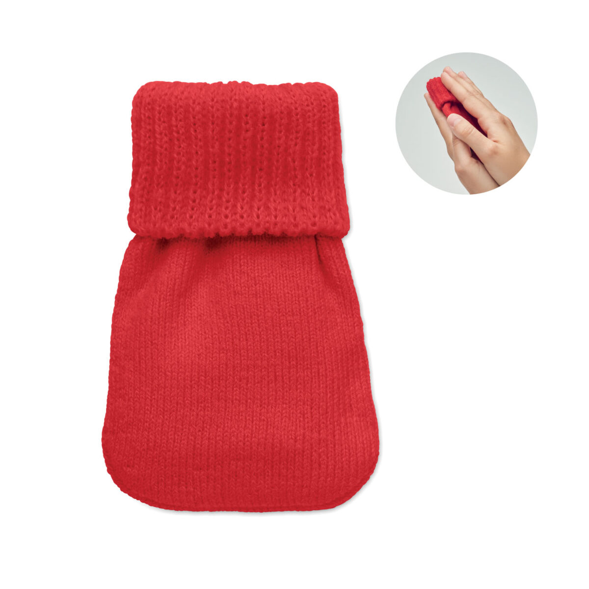 chaufferette main personnalisée Chaufferette de main en <b>polyester tricoté (PET)</b> avec coussin chauffant instantané en <b>PVC</b>, format compact <b>7,5 x 12 cm</b> pour seulement <b>0,063 kg</b>, à activer en appuyant sur la plaque métallique interne puis à réutiliser après passage dans de l’eau chaude, disponible en <b>Beige</b>, <b>Noir</b> et <b>Rouge</b>, idéale en <b>goodies hiver</b> ou <b>goodies Noël</b>, personnalisable en <b>sérigraphie (1 couleur)</b>, <b>transfert numérique (quadri)</b> ou livrée <b>sans personnalisation</b>.