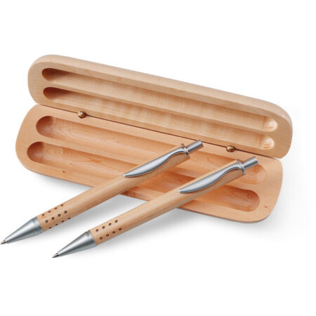 Coffret bois stylo bille + porte-mine métal