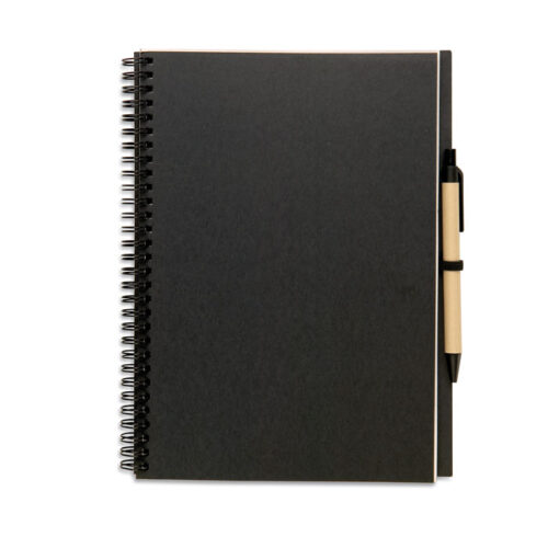 Carnet spirale A5 papier recyclé 140 pages avec stylo