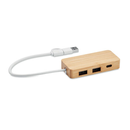 Hub USB 3 ports en bambou naturel