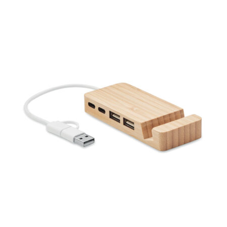 Hub USB 4 ports en bambou naturel