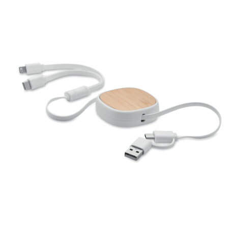 Câble de charge USB rétractable boîtier bambou