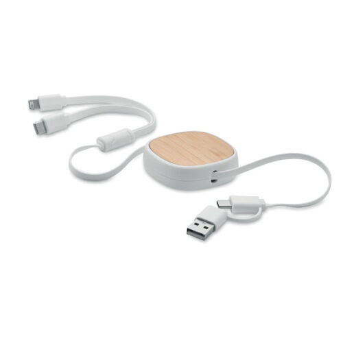 Câble de charge USB rétractable boîtier bambou