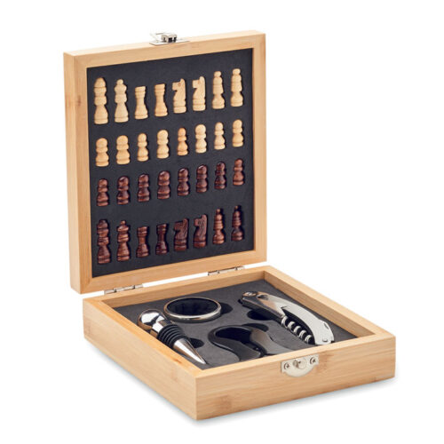 Coffret bambou set à vin et jeu d'échecs