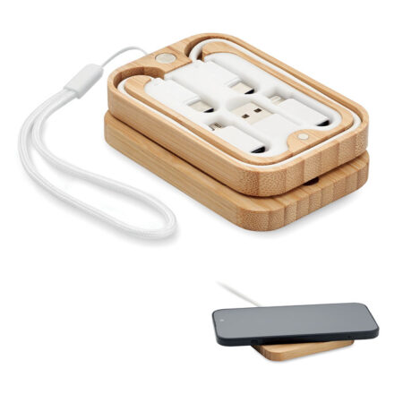 Chargeur sans fil 15W socle bambou naturel