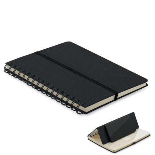 Cahier A5 papier recyclé avec support téléphone intégré