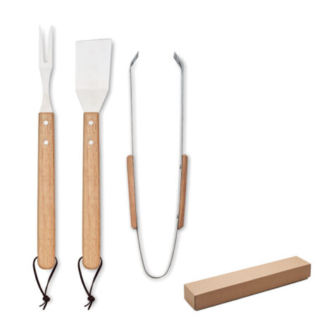 Set barbecue 4 pièces inox et chêne