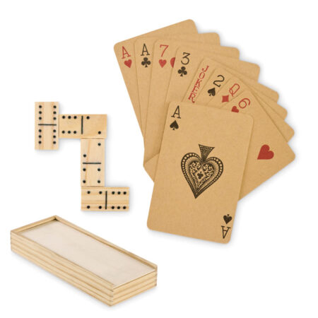 Coffret jeux dominos et cartes en bois recyclé