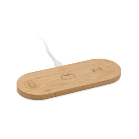 Chargeur sans fil 3-en-1 15W socle bambou