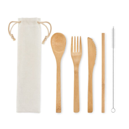 Kit couverts réutilisables bambou avec paille