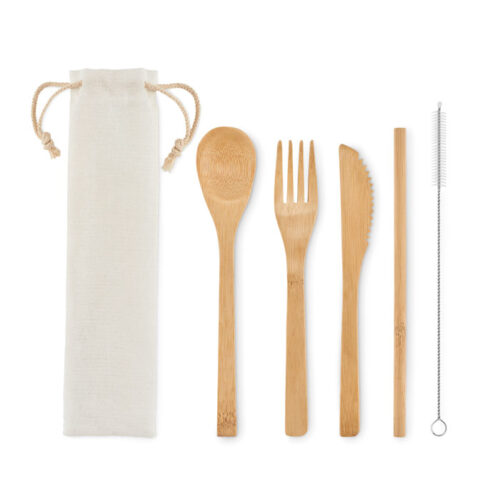 Kit couverts réutilisables bambou avec paille