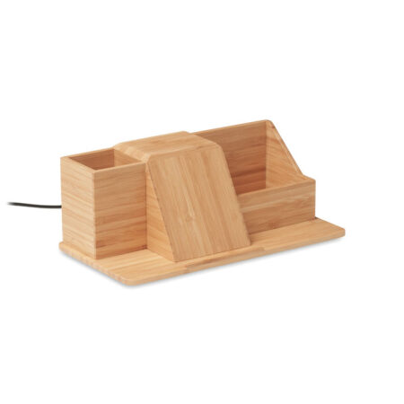 Chargeur sans fil Qi de bureau en bambou