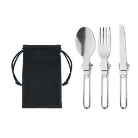 Set 3 couverts camping inox recyclé – pochette