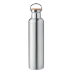 Gourde isotherme 1L personnalisable : acier inox double paroi avec couvercle bambou