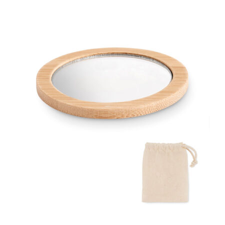 Miroir de poche rond en bambou – accessoire nomade
