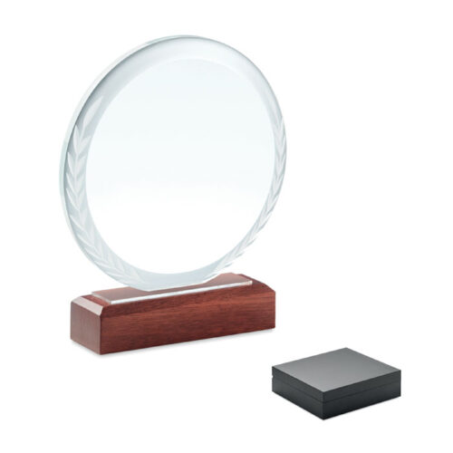 Trophée plaque ronde en verre 15cm