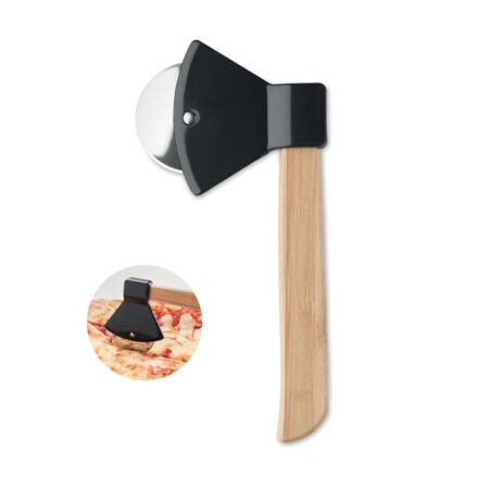 Coupe-pizza en forme de hache avec manche en bambou