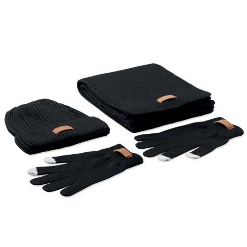 Set hiver 3 pièces bonnet écharpe gants RPET