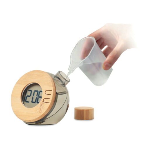 Horloge LCD à eau en bambou 8,5x8,5 cm