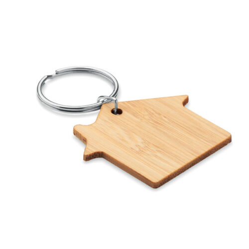Porte-clés forme maison en bambou naturel