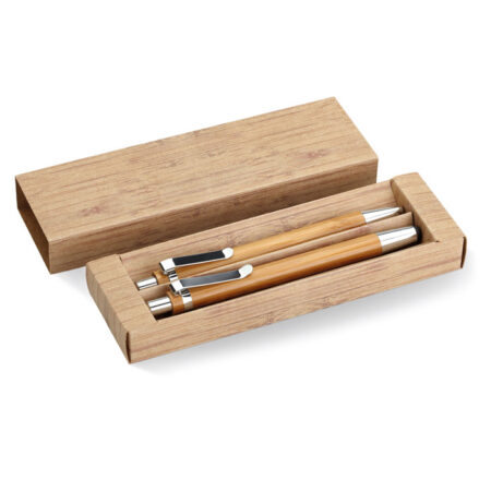 Coffret stylo & crayon bambou naturel