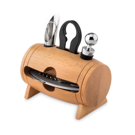 Set 4 accessoires à vin en bois de tonneau