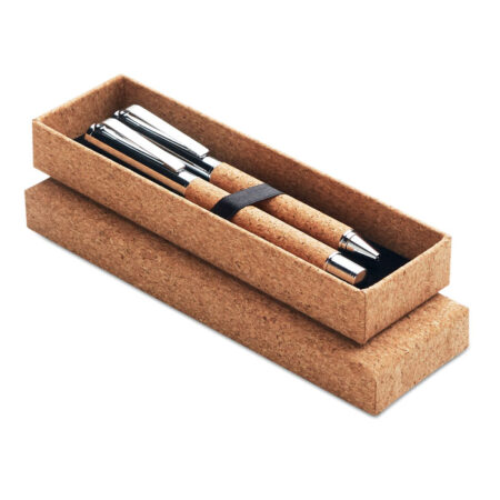 Stylo bille métal coffret liège naturel