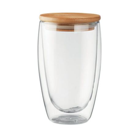Verre Double Paroi avec Couvercle en Bambou – 450 ml